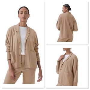 Pact Airplane Relaxed Blazer Women XL Sesame  Heather Brown 100% Cardigan Cotton